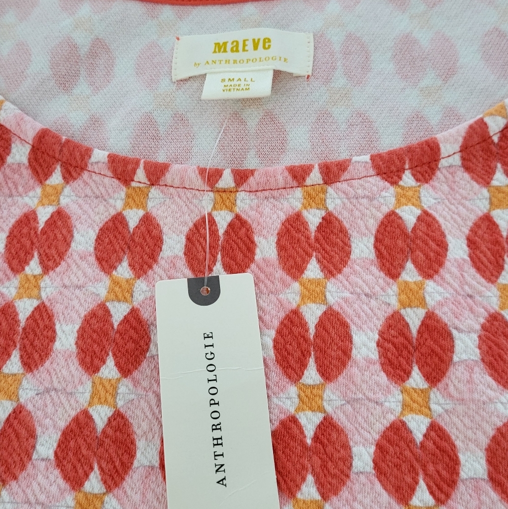 Anthropologie Maeve Red and Orange Patterned Top